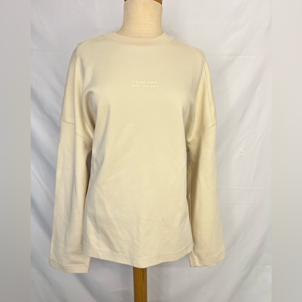Zara Cream Crewneck Sweatshirt with Subtle Center Text